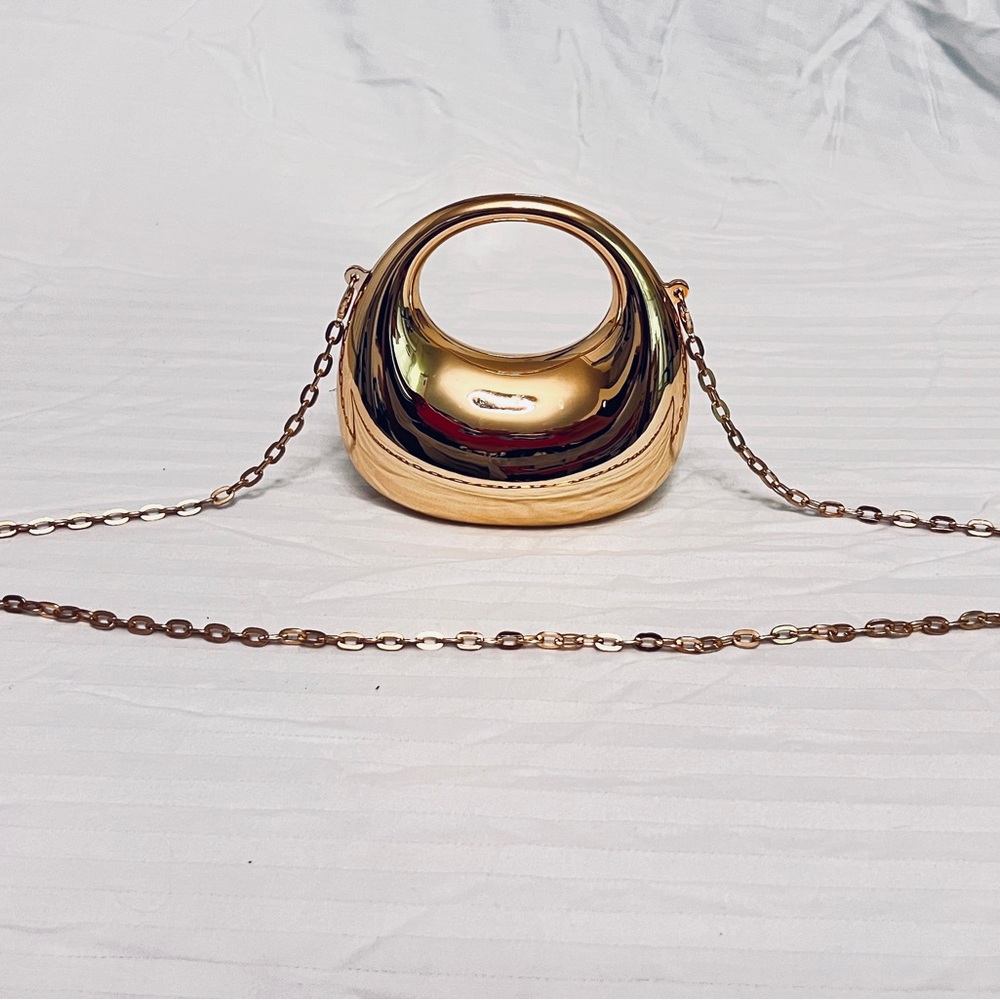 Gold Metallic Dome Crossbody Bag with Chain Strap